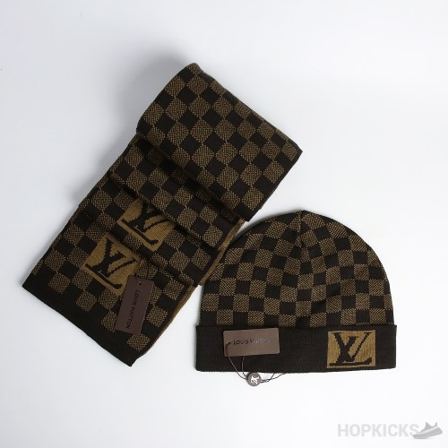 LV Petit Damier Brown Scarf And Beanie